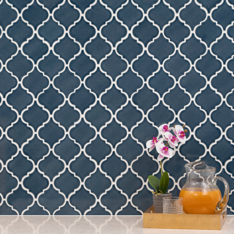 Bay blue  arabesque 10.83 in x 15.50 in ceramic SMOT-PT-BAYBLU-ARABESQ mesh mounted mosaic tile room shot bathroom view