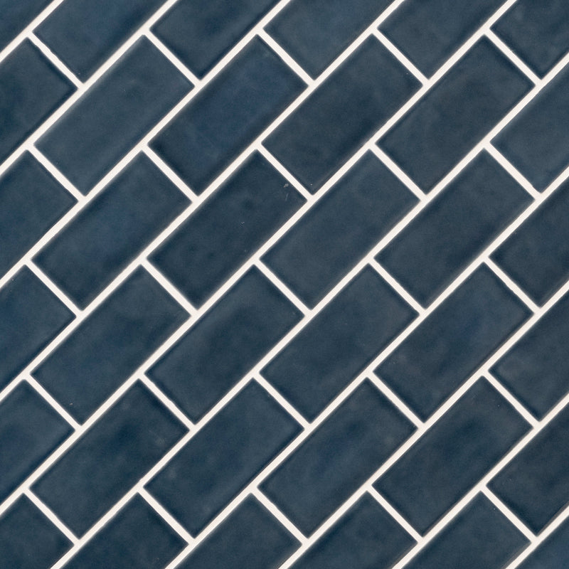 Bay blue beveled 3 in x 6 in handcrafted SMOT-PT-BAYBLU36 ceramic subway tile product shot angle view