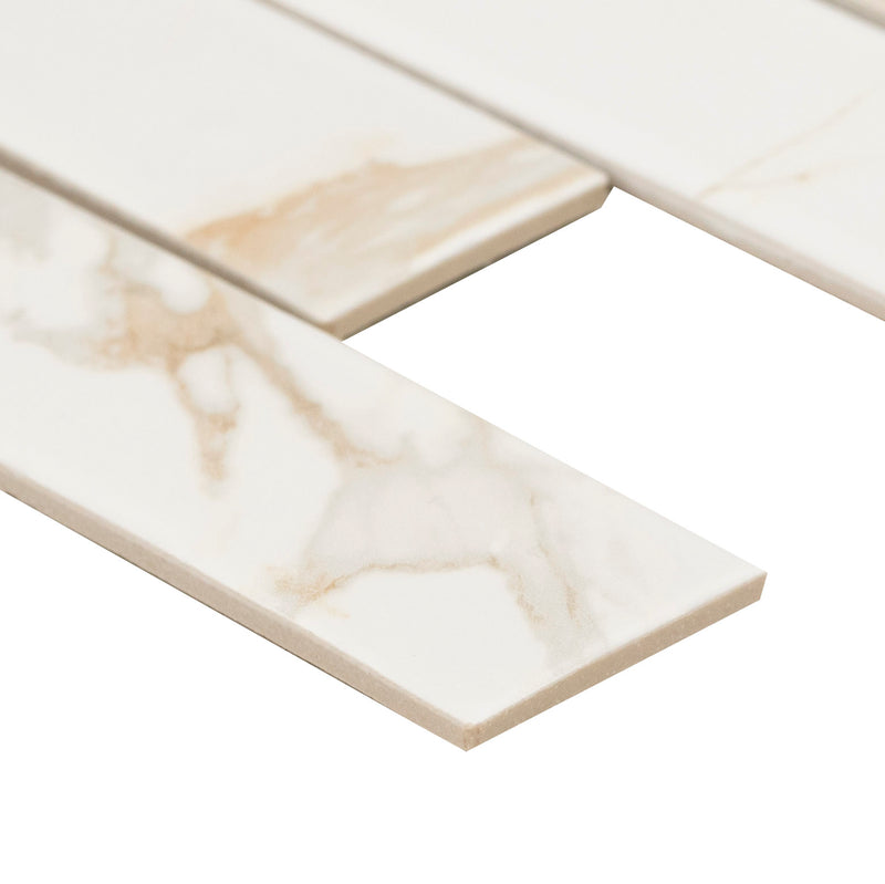 Calcatta Gold Subway 11.46"x11.69" Matte Porcelain Floor and Wall Tile product shot profile view 3
