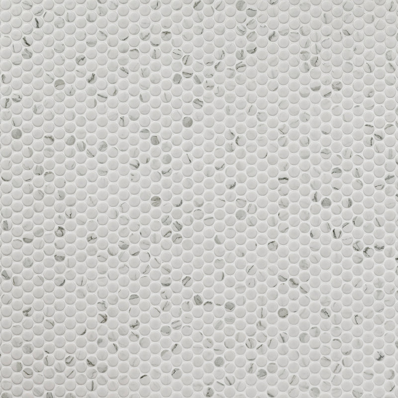 Penny Round Carrara White 11.3"x12.2" Matte Porcelain Mosaic Tile - MSI Collection product shot tile view 2