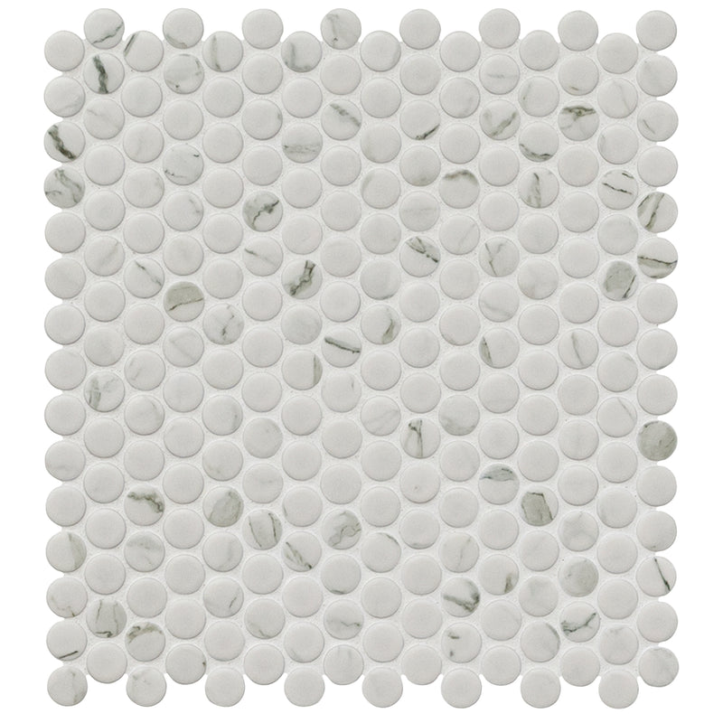 Penny Round Carrara White 11.3"x12.2" Matte Porcelain Mosaic Tile - MSI Collection product shot tile view