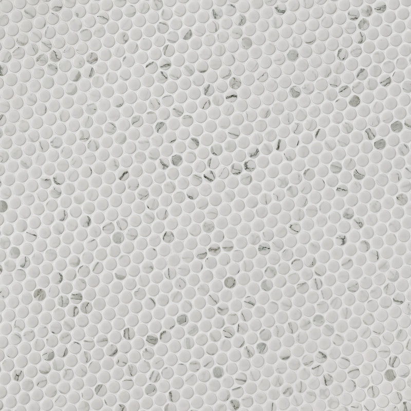 Penny Round Carrara White 11.3"x12.2" Matte Porcelain Mosaic Tile - MSI Collection product shot tile view 3