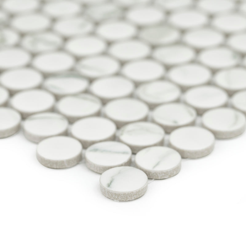 Penny Round Carrara White 11.3"x12.2" Matte Porcelain Mosaic Tile - MSI Collection product shot tile view 4