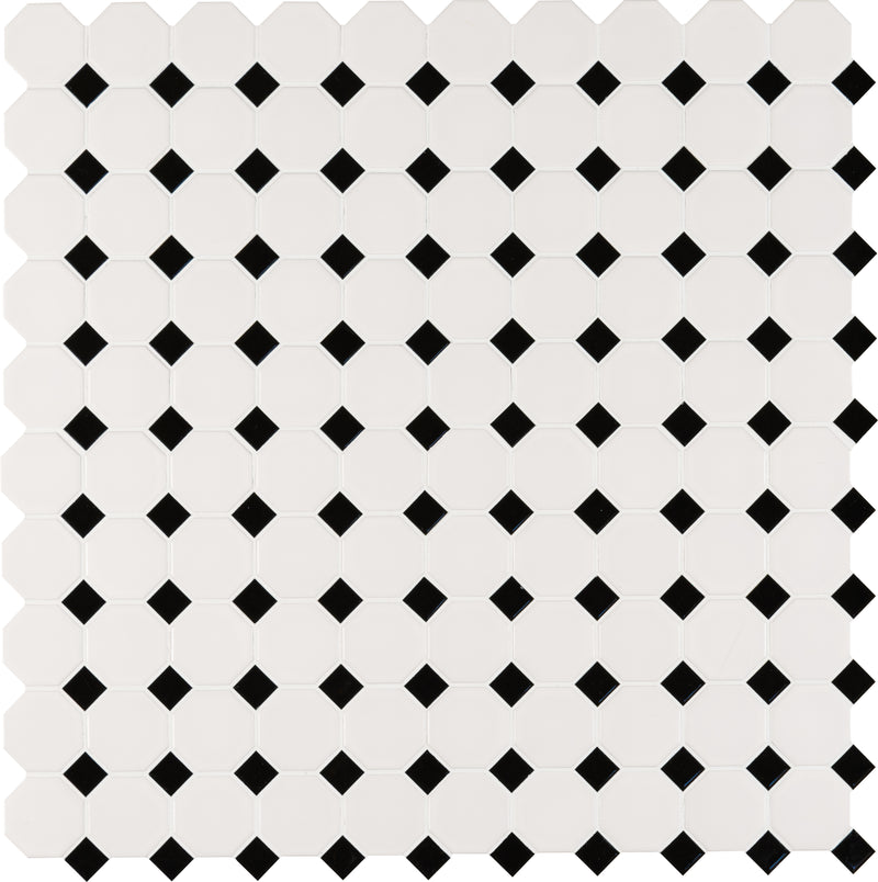 Black and White Octagon 11.61"x11.61" Matte Porcelain Mosaic Tile - MSI Collection product shot tile view 2