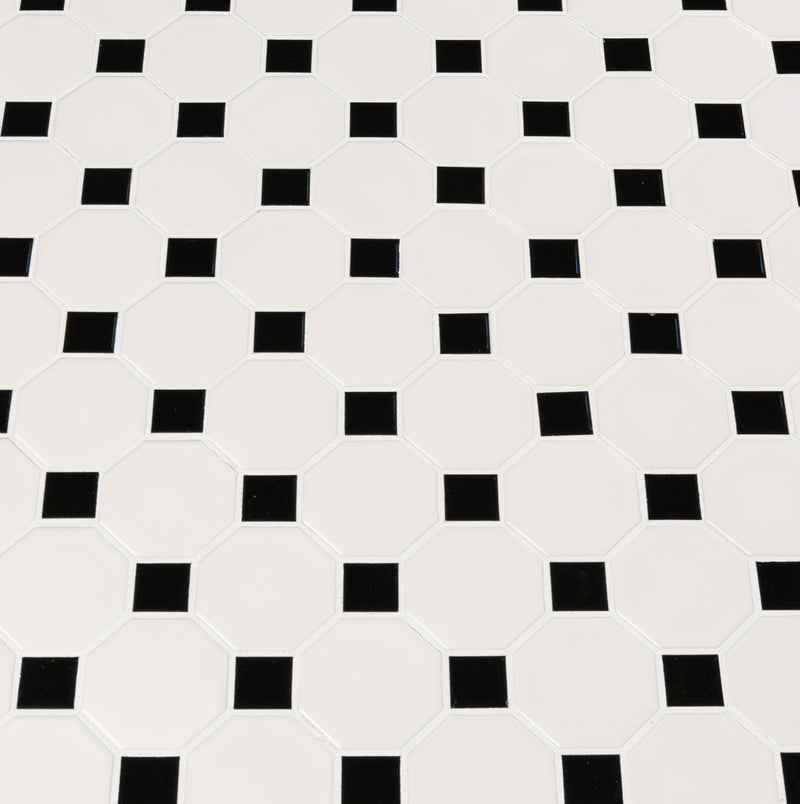 Black and White Octagon 11.61"x11.61" Matte Porcelain Mosaic Tile - MSI Collection product shot tile view 3