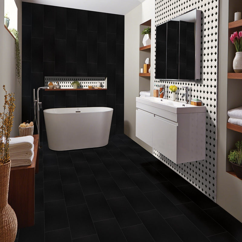 Black and White Octagon 11.61"x11.61" Matte Porcelain Mosaic Tile - MSI Collection product shot bathroom view
