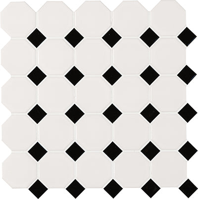 Black and White Octagon 11.61"x11.61" Matte Porcelain Mosaic Tile - MSI Collection product shot tile view 5