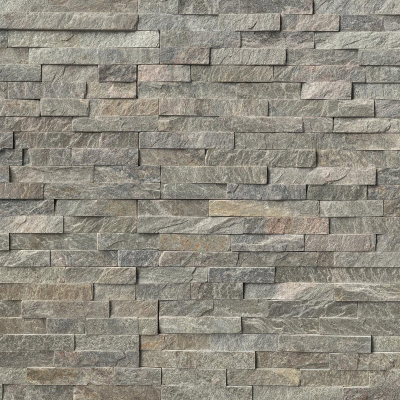 Sage green splitface ledger panel 6X24 natural quartzite wall tile  LPNLQSAGGRN624 product shot multiple tiles top view