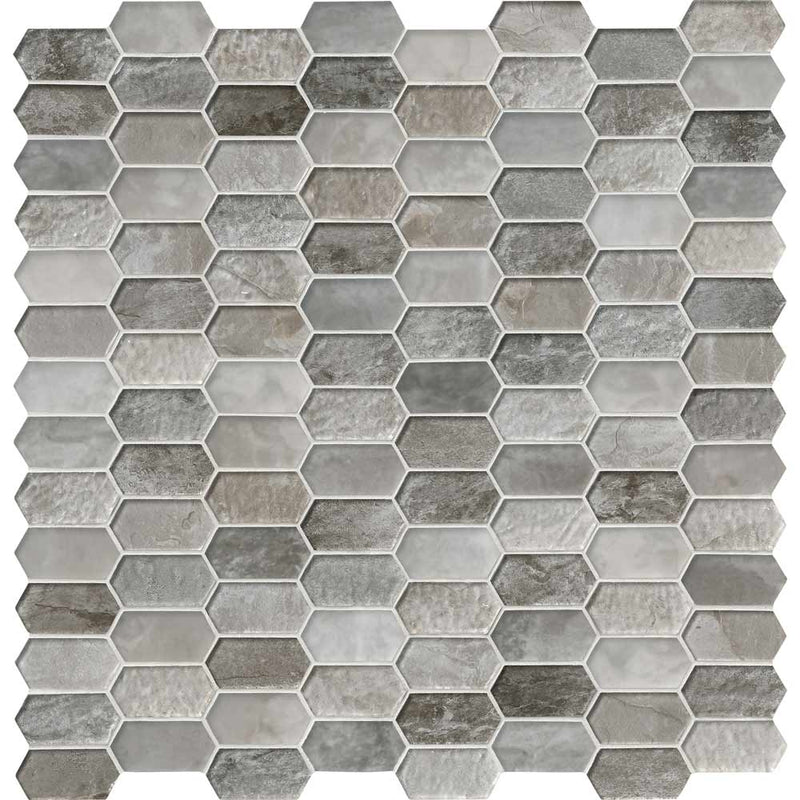 Savoy Picket Pattern 11.72x11.93 glass mesh mounted mosaic tile SMOT GLSPK SAVOY8MM product shot multiple tiles top view