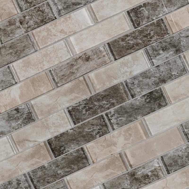 Savoy subway 11.75 x 12 glass mesh mounted mosaic tile 2 x 6 SMOT-GLSST-SAVOY8MM product shot multiple tiles angle view