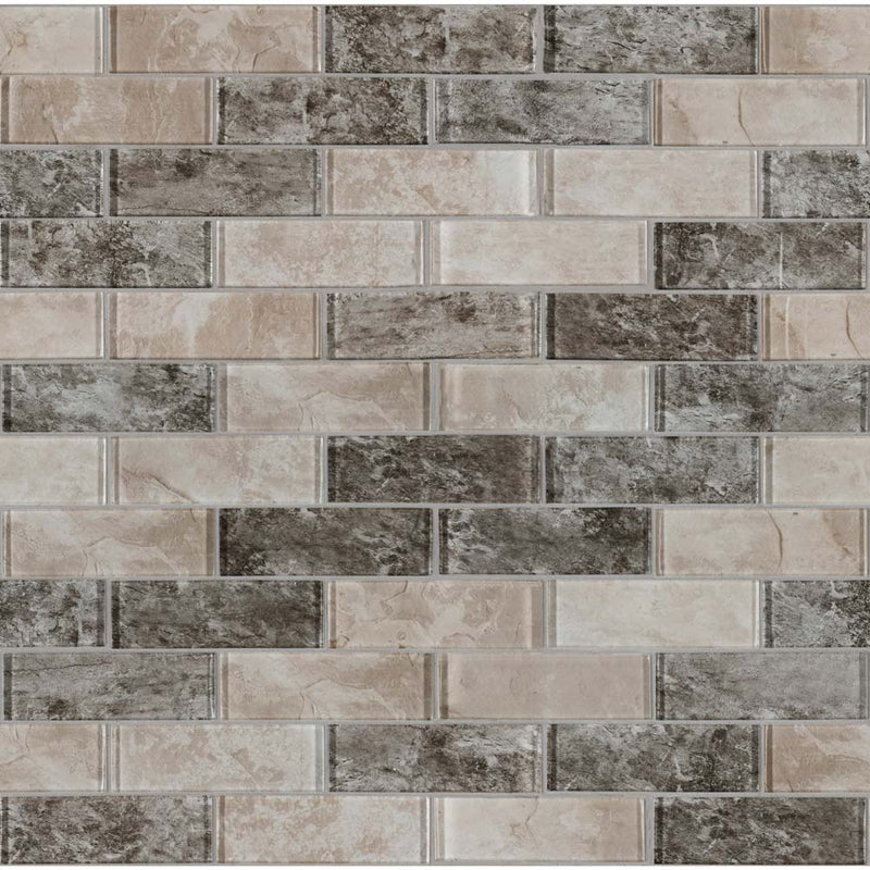 Savoy subway 11.75 x 12 glass mesh mounted mosaic tile 2 x 6 SMOT-GLSST-SAVOY8MM product shot multiple tiles top view