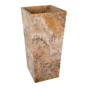 Scabos Travertine Pedestal Stand-Alone Cone Shaped Sink Polished W16 L16 H36 front view