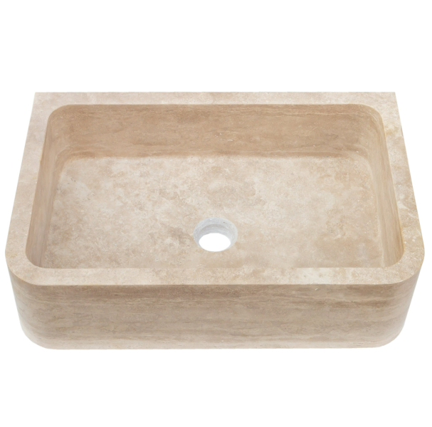 Troia Light Travertine Rectangular Farmhouse Kitchen Sink Honed and Filled (W)18" (L)27.5" (H)7" 360 video view