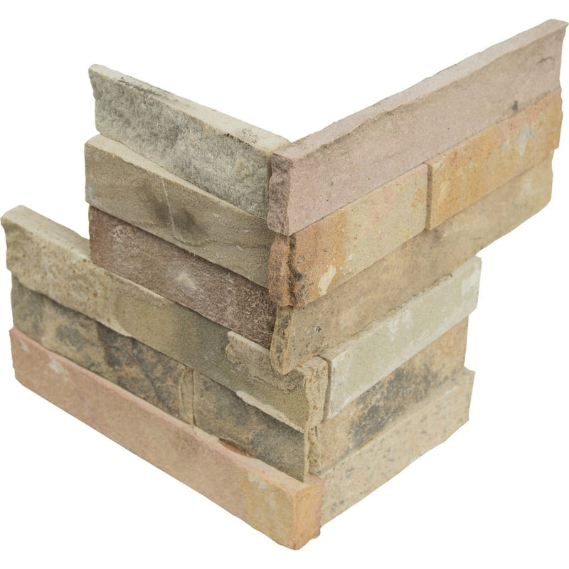 Sedona fossil splitface corner 6X6 natural sandstone wall tile LPNLDSEDFOS66COR product shot multiple tiles angle view
