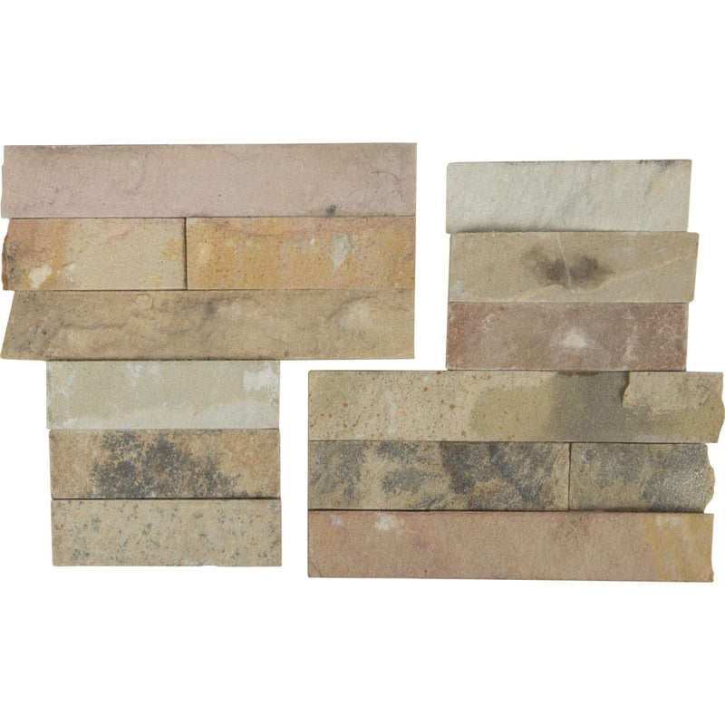 Sedona fossil splitface corner 6X6 natural sandstone wall tile LPNLDSEDFOS66COR product shot multiple tiles close up view