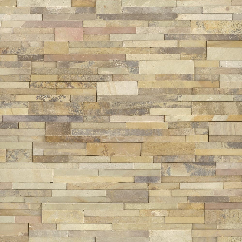 Sedona fossil splitface corner 6X6 natural sandstone wall tile LPNLDSEDFOS66COR product shot multiple tiles top view