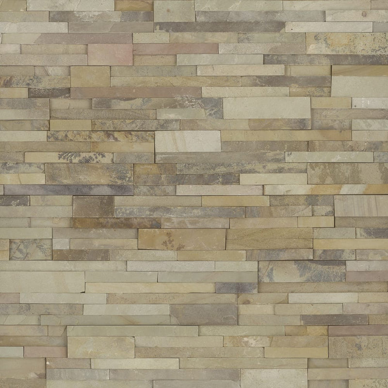 Sedona fossil splitface ledger panel 6X24 natural sandstone wall tile LPNLDSEDFOS624 product shot multiple tiles top view