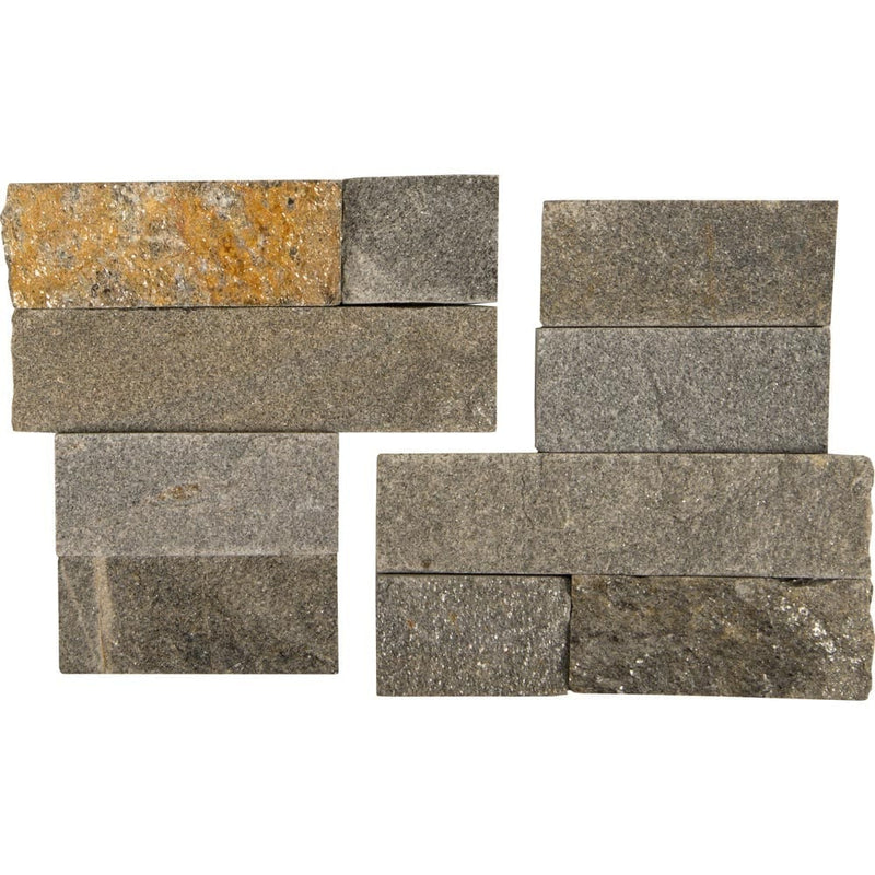 Sedona grey splitface ledger corner 6X6 natural quartzite wall tile LPNLQSEDGRY66COR product shot multiple tiles close up view