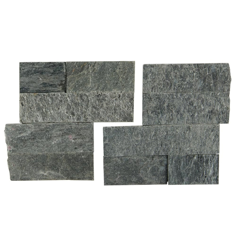 Sedona platinum splitface ledger corner 6X6 natural quartzite wall tile LPNLQSEDPLA66COR product shot multiple tiles close up view