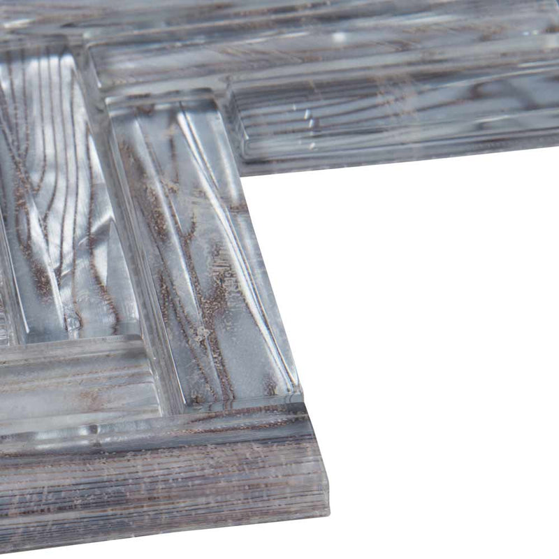 Shimmering silver herringbone 11.06X12.6 glass mesh mounted mosaic tile SMOT GLS SHISLV8MM product shot profile view
