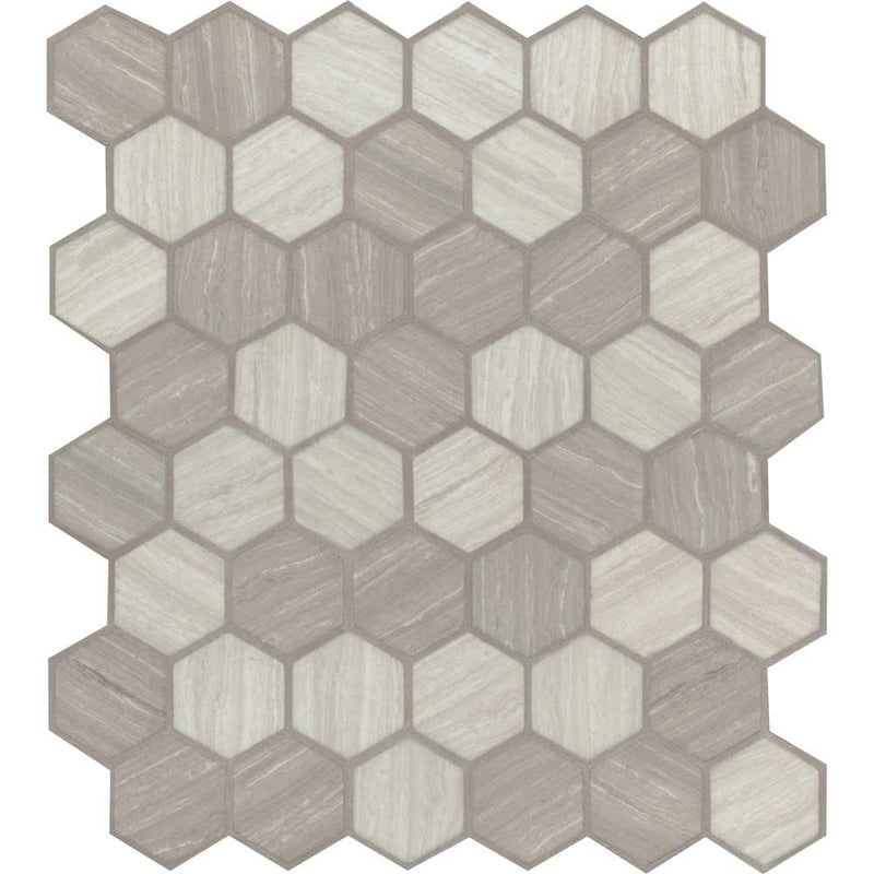 Silva oak hexagon 11.02X12.75 glass mesh mounted mosaic tile SMOT GLS SILVA6MM product shot multiple tiles close up view