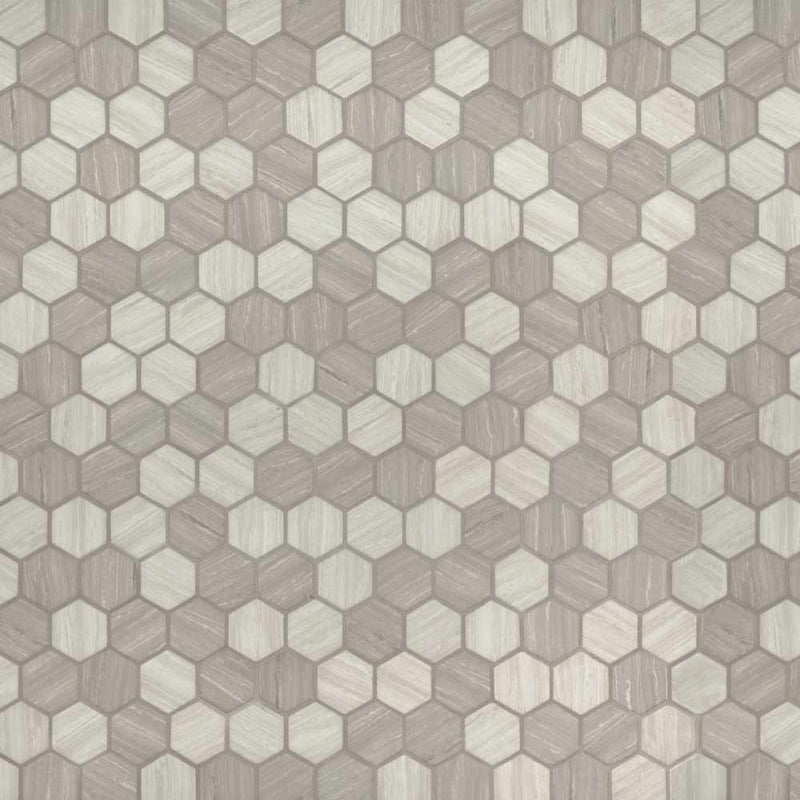 Silva oak hexagon 11.02X12.75 glass mesh mounted mosaic tile SMOT GLS SILVA6MM product shot multiple tiles top view