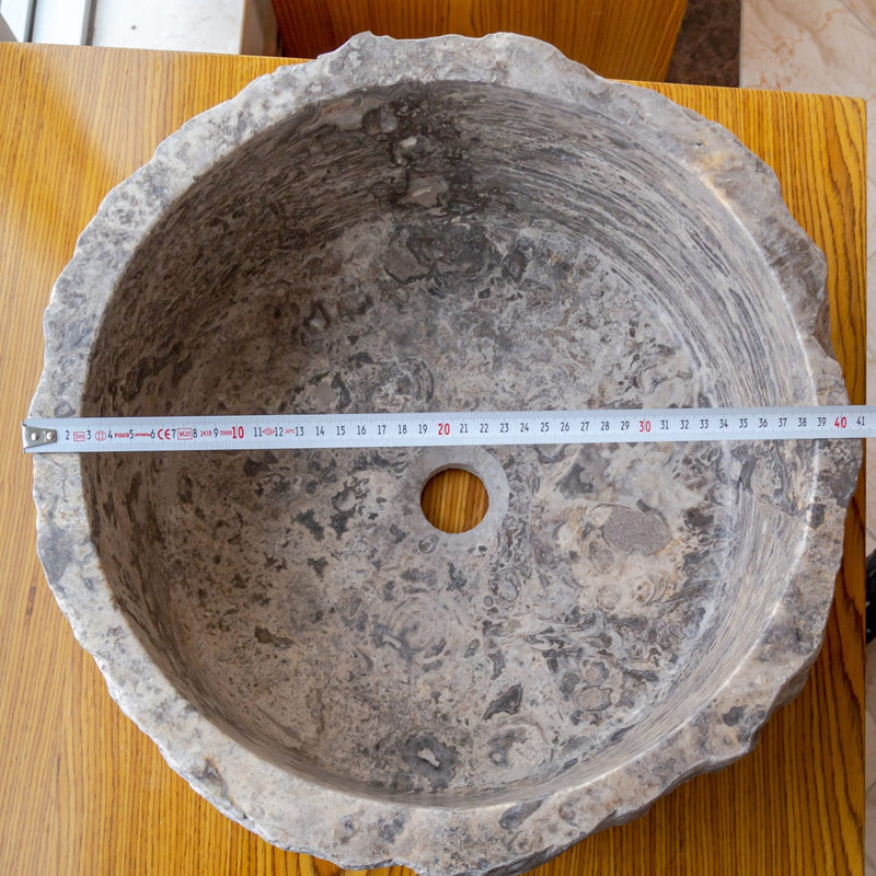 Silver Travertine Rustic Stone Above Vanity Bathroom Sink (D)16" (H)6" diameter metric measure view