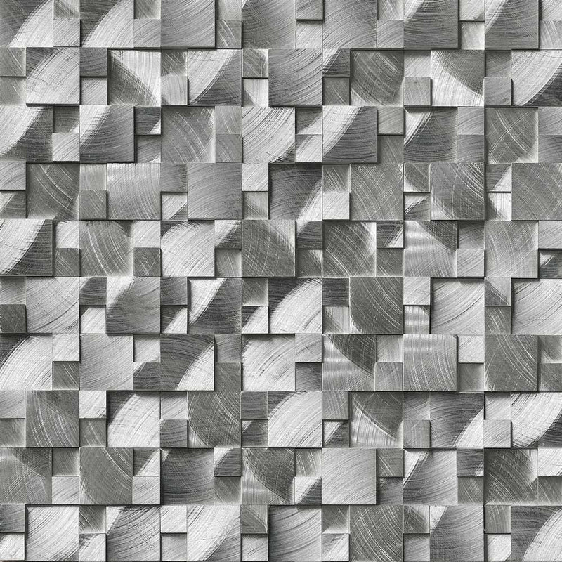 Silver aluminum pattern 11.81X12.4 brushed metal mesh mounted mosaic tile SMOT-MET-SLVAL product shot multiple tiles close up view