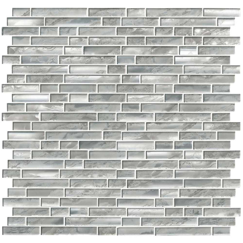 Silver canvas interlocking 11.81X11.81 glass mesh mounted mosaic tile SMOT-GLSIL-SILCAN8MM product shot multiple tiles top view