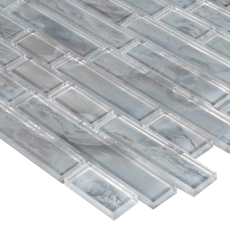 Silver canvas interlocking 11.81X11.81 glass mesh mounted mosaic tile SMOT-GLSIL-SILCAN8MM product shot profile view