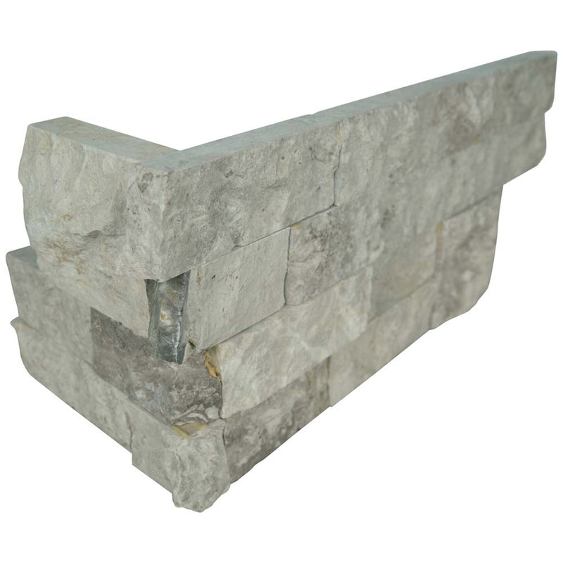 Silver canyon splitface ledger corner 6 x 18 natural marble wall tile LPNLMSILCAN618COR product shot corner tile view