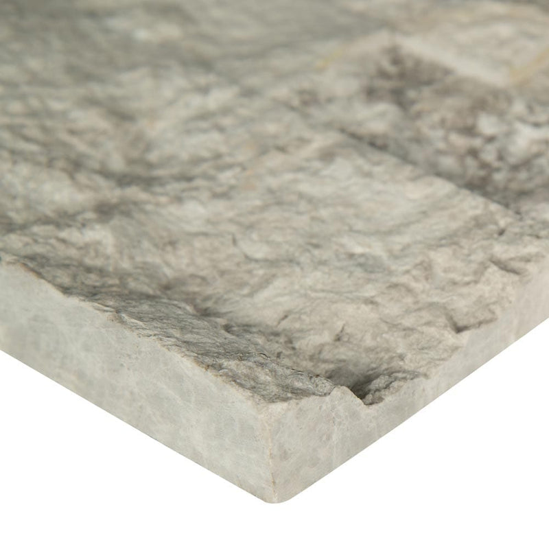 Silver canyon splitface ledger panel 6X24 natural marble wall tile LPNLMSILCAN624 product shot profile view
