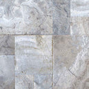 Silver pattern tumbled travertine floor and wall tile TTSIL-PAT-TUM product shot wall view 