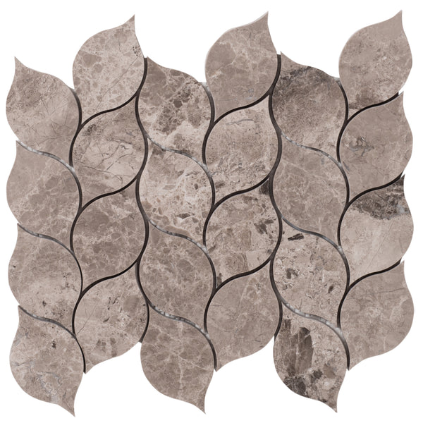 Silver Shadow Marble Leaf Design on 12 x 12 Mesh Mosaic Tile - Belai
