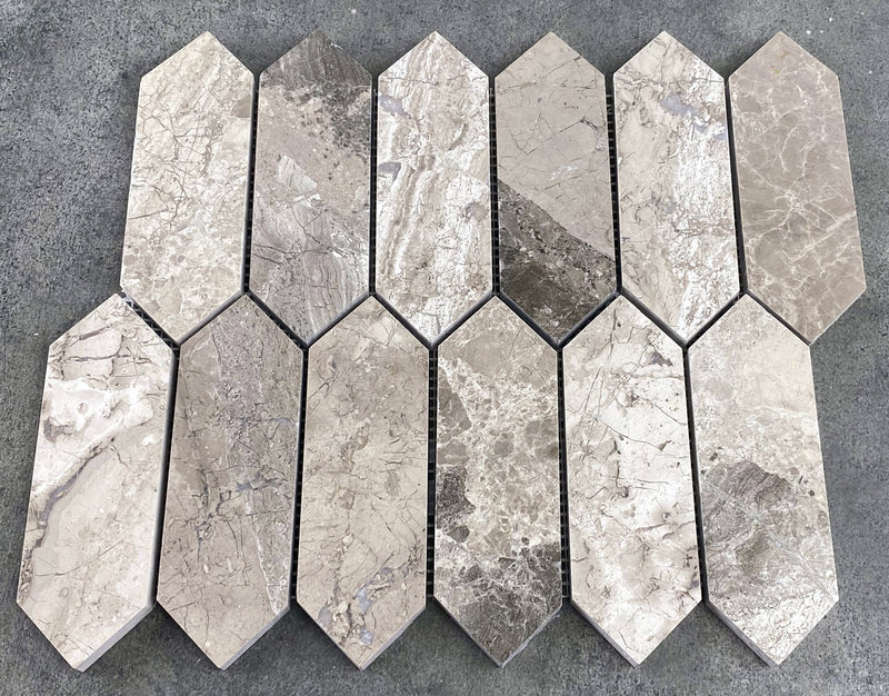 Silver shadow marble mosaic tile strada on 12x12 mesh honed top view