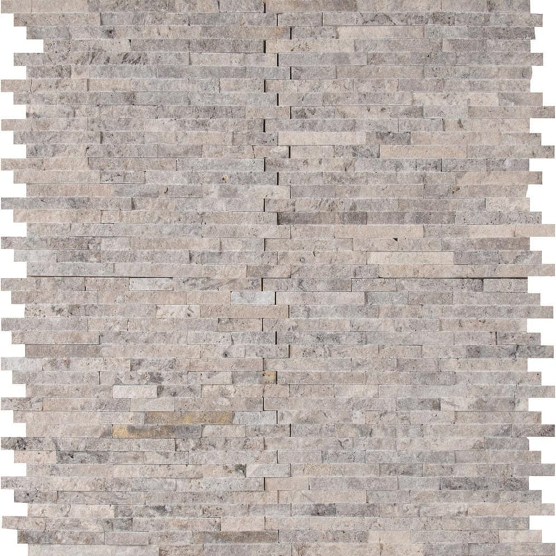 Silver split face 11.81X12.4 travertine mesh mounted mosaic wall tile SMOT-SILTRA-SF10MM product shot multiple tiles top view