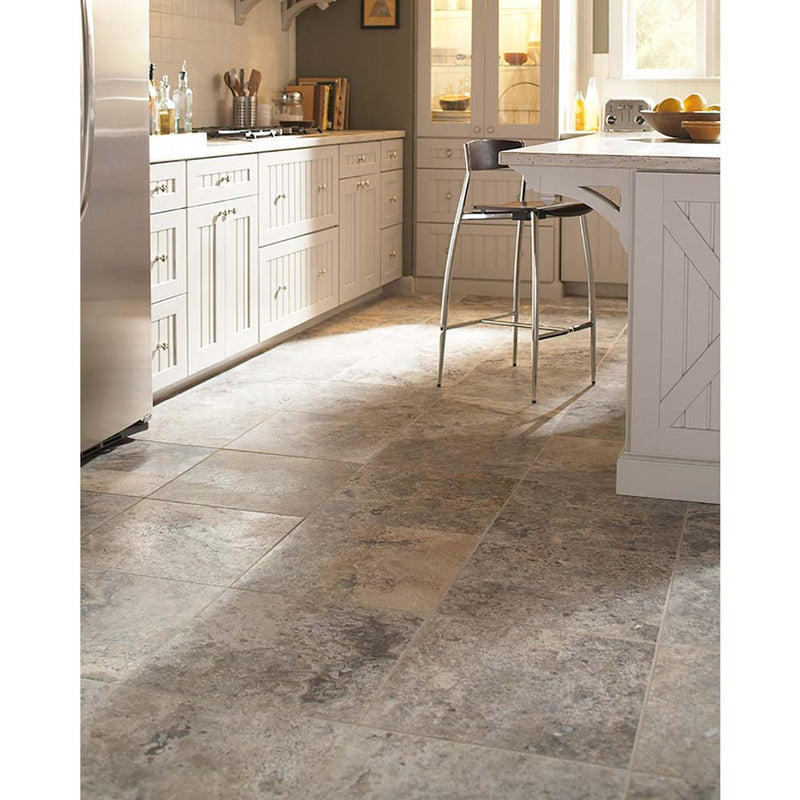 Silver travertine 18 x 18 honed filled floor and wall tile TTSILTR1818HF product shot kitchen view