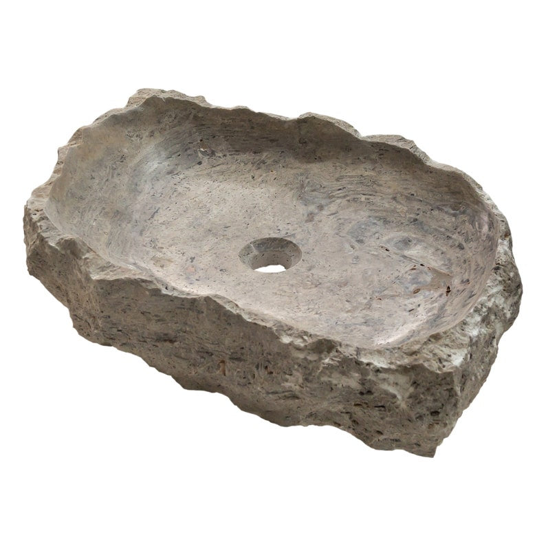 Silver Travertine Rustic Natural Stone Above Vanity Random Shape Sink product shot angle view