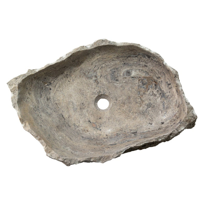 Silver Travertine Rustic Natural Stone Above Vanity Random Shape Sink product shot top view