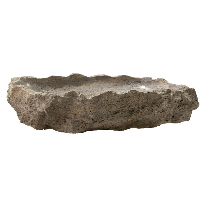 Silver Travertine Rustic Natural Stone Above Vanity Random Shape Sink product shot side view