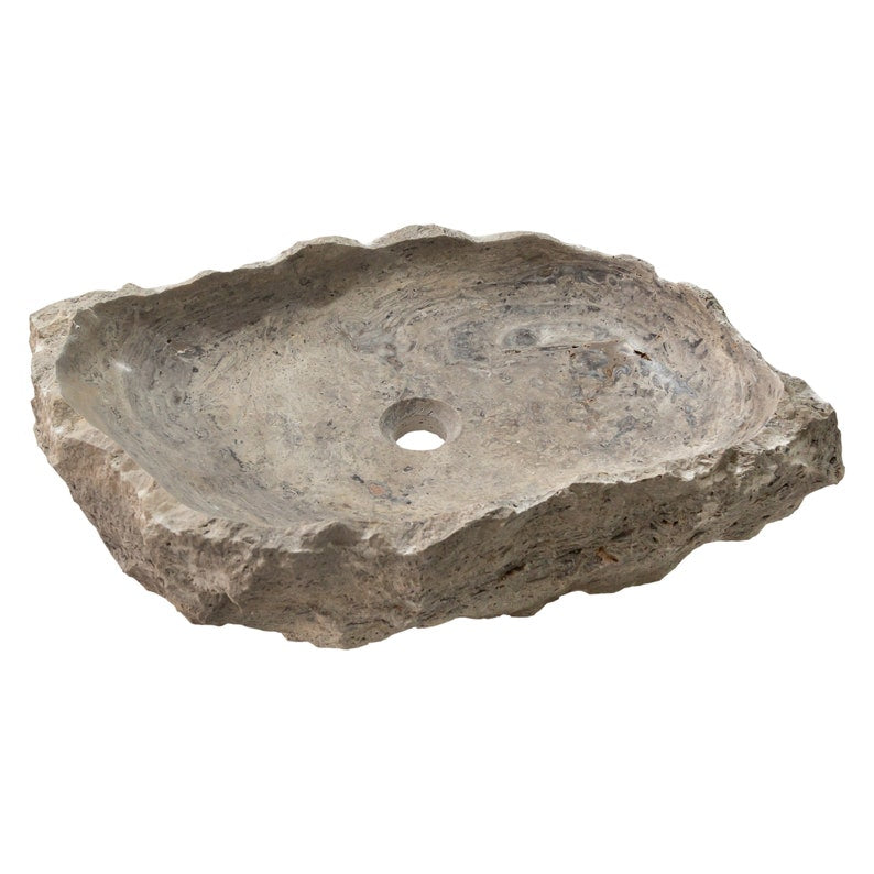Silver Travertine Rustic Natural Stone Above Vanity Random Shape Sink product shot angle view