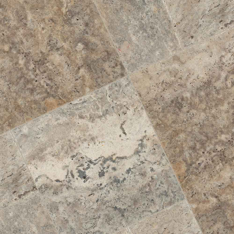 Silver Pattern Honed unfilled chipped brushed Travertine Floor And Wall Tile TTSIL-PAT-HUCB product shot angle view