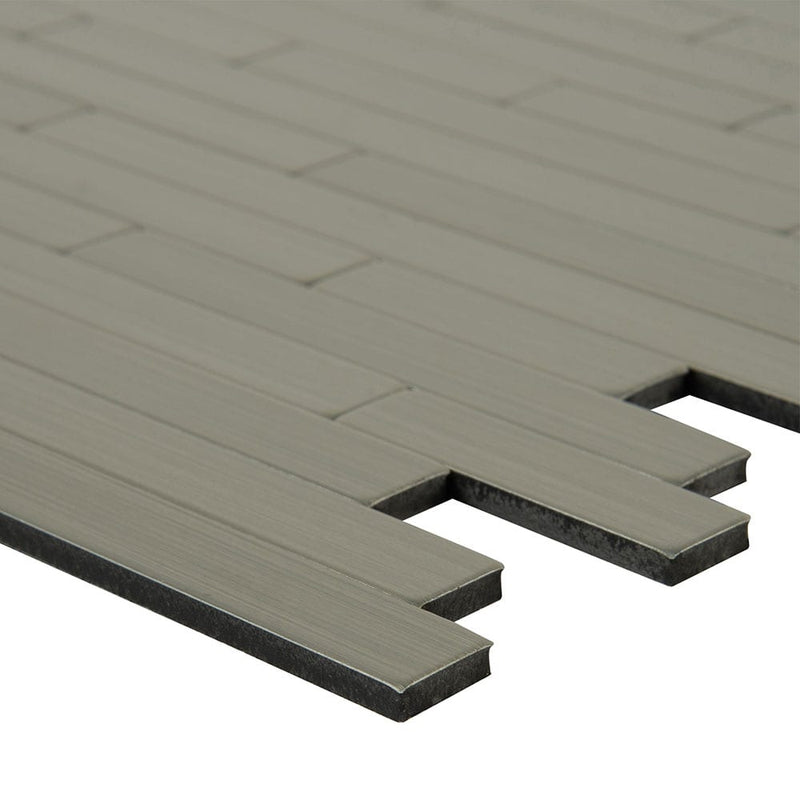 Silverina Interlocking peel and stick 11x12 metal mosaic tile SMOT-PNS-SILVER-5MM product shot profile view