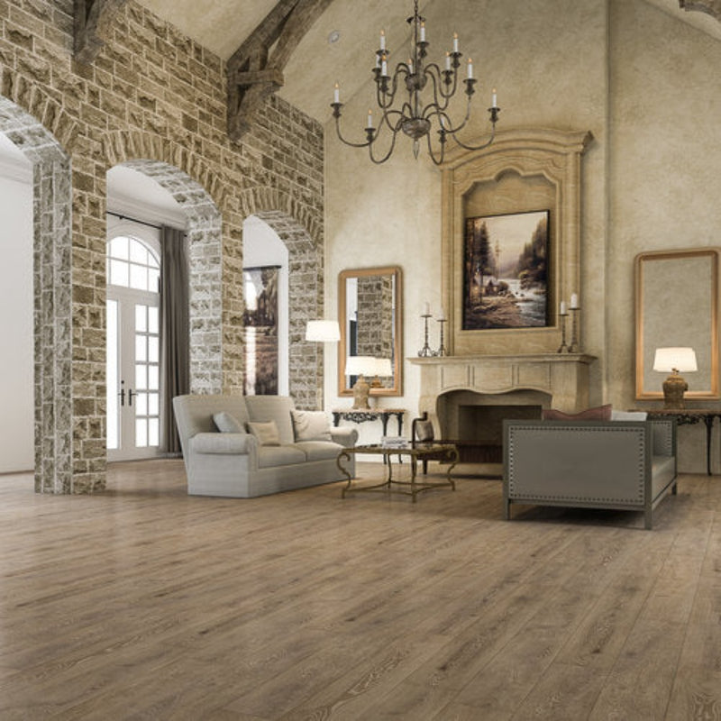 Laminate Hardwood 7.75" Wide, 72" RL, 12mm Thick Textured Legendary Simply Taupe Floors - Mazzia Collection room living view