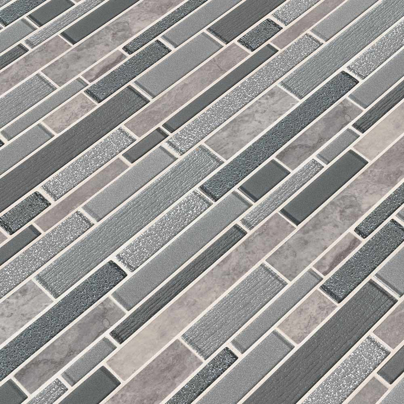 Smoky alps interlocking 11.81X11.81 glass Stone mesh mounted mosaic tile SMOT-GLSPIL-SMOALP8MM product shot multiple tiles angle view