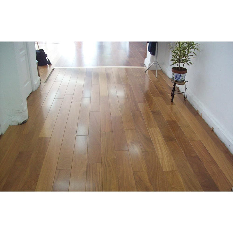 Solid Hardwood Floors Brazilian Teak Cumaru Pre-finished 5 premium Collection SHWSAC237 installed on hallway