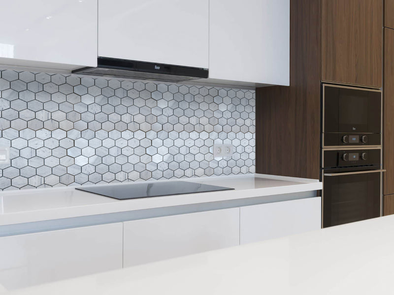 Solto white marble mosaic tile 2 hexagon on 12x12 mesh honed applied kitchen wall tile view