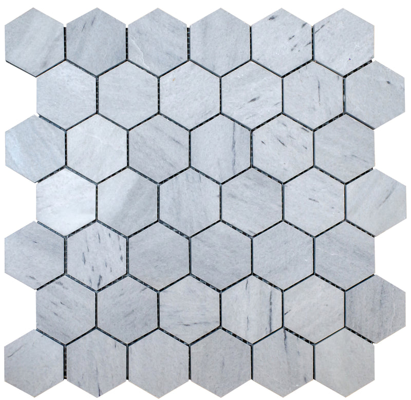 Solto white marble mosaic tile 2 hexagon on 12x12 mesh honed top view
