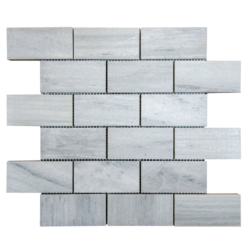 Solto white marble mosaic tile 2x4 brick on 12x12 mesh honed product shot
