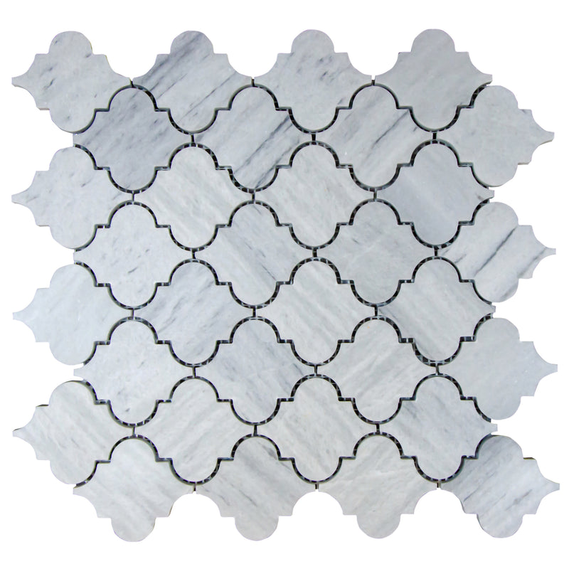 Solto white marble mosaic tile casablanca on 12x12 mesh honed top view